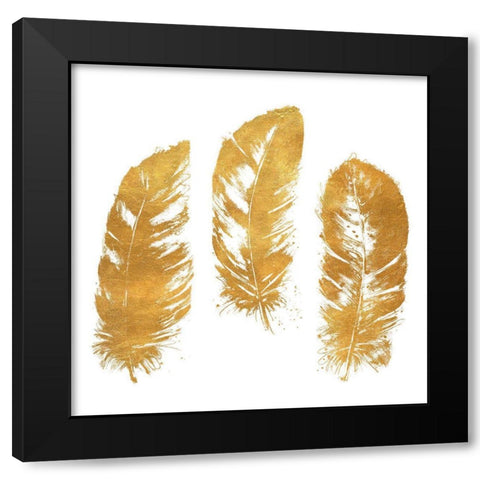 Gold Feather Square Black Modern Wood Framed Art Print with Double Matting by Pinto, Patricia