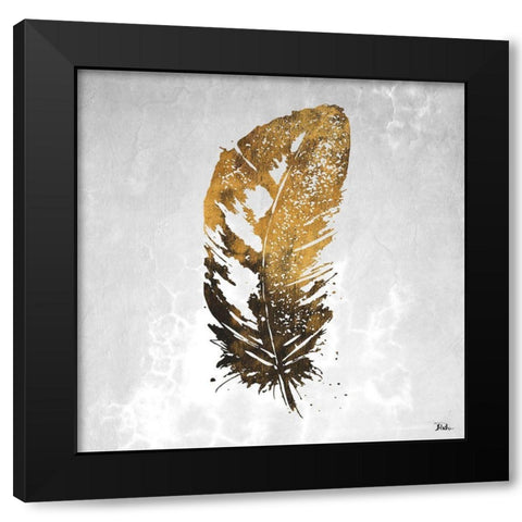 Gold Watercolor Feather I Black Modern Wood Framed Art Print by Pinto, Patricia