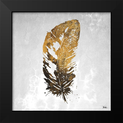 Gold Watercolor Feather I Black Modern Wood Framed Art Print by Pinto, Patricia