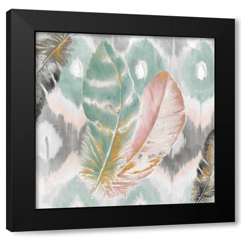 Ikat Feathers I Black Modern Wood Framed Art Print with Double Matting by Pinto, Patricia