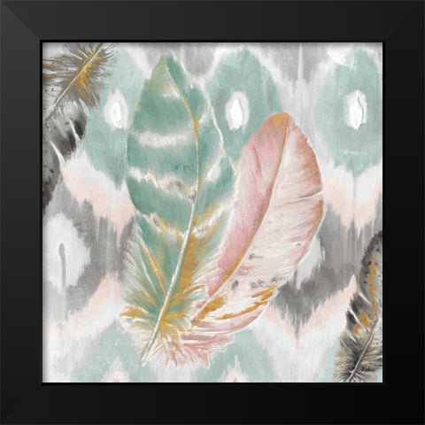 Ikat Feathers I Black Modern Wood Framed Art Print by Pinto, Patricia