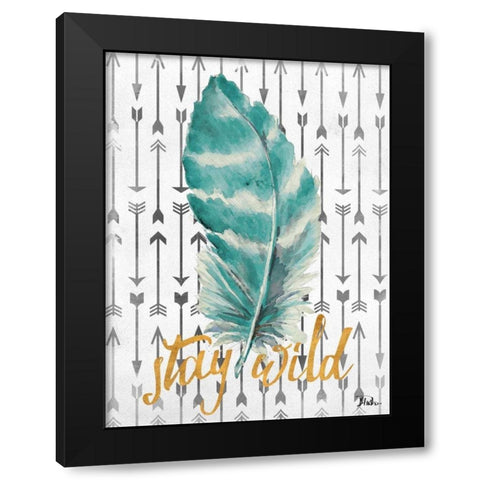 Stay Wild Feather Black Modern Wood Framed Art Print by Pinto, Patricia