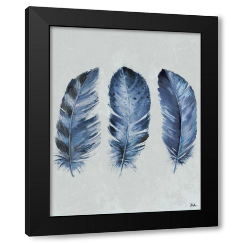 Indigo Blue Feathers II Black Modern Wood Framed Art Print with Double Matting by Pinto, Patricia