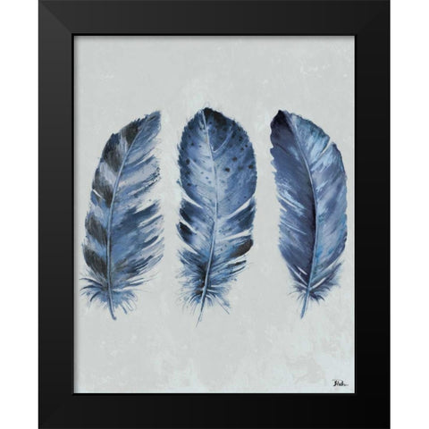 Indigo Blue Feathers II Black Modern Wood Framed Art Print by Pinto, Patricia
