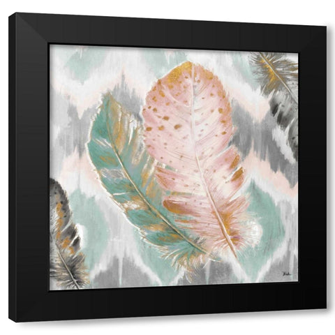 Ikat Feathers II Black Modern Wood Framed Art Print by Pinto, Patricia