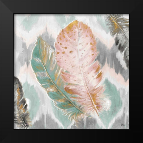 Ikat Feathers II Black Modern Wood Framed Art Print by Pinto, Patricia