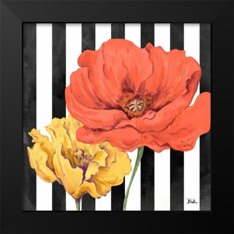 Poppies on Stripes II Black Modern Wood Framed Art Print by Pinto, Patricia
