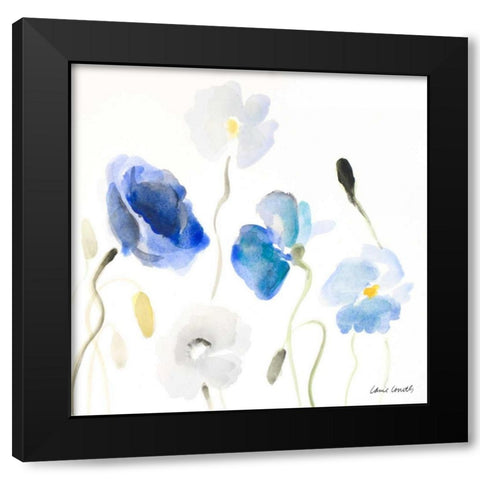 Poppies In The Blues II Black Modern Wood Framed Art Print with Double Matting by Loreth, Lanie