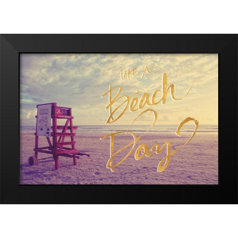 Take a Beach Day Black Modern Wood Framed Art Print by Peck, Gail