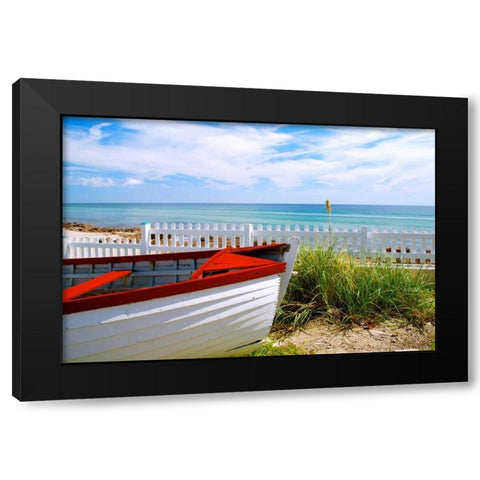 Boat By The Beach Black Modern Wood Framed Art Print by Peck, Gail