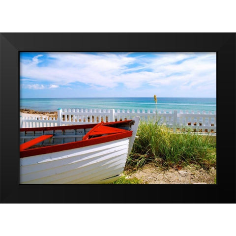 Boat By The Beach Black Modern Wood Framed Art Print by Peck, Gail