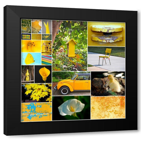 Hello Sunshine Collage Black Modern Wood Framed Art Print by Peck, Gail