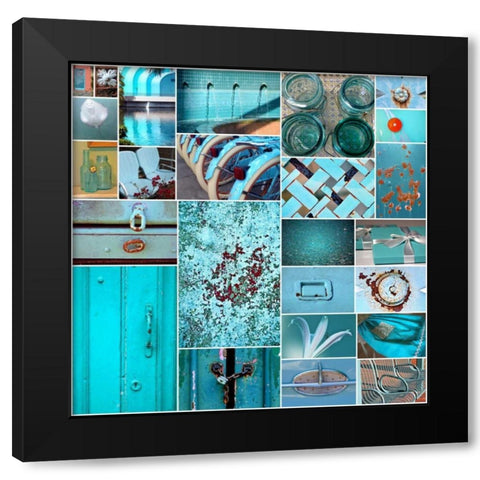 Rustic Teal Collage Black Modern Wood Framed Art Print by Peck, Gail