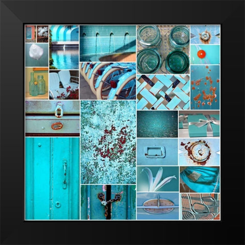 Rustic Teal Collage Black Modern Wood Framed Art Print by Peck, Gail
