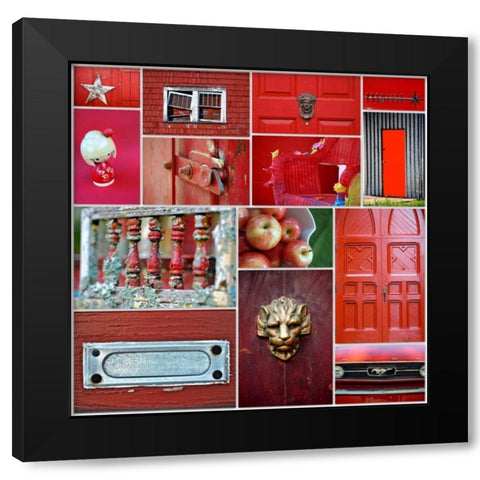 Apple Red Collage Black Modern Wood Framed Art Print with Double Matting by Peck, Gail