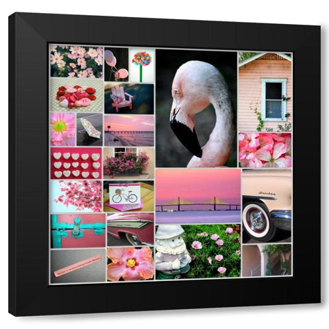 Pink Flamingo Collage Black Modern Wood Framed Art Print by Peck, Gail