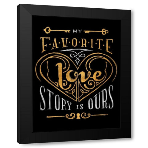 Black and Gold Love Story Black Modern Wood Framed Art Print with Double Matting by SD Graphics Studio