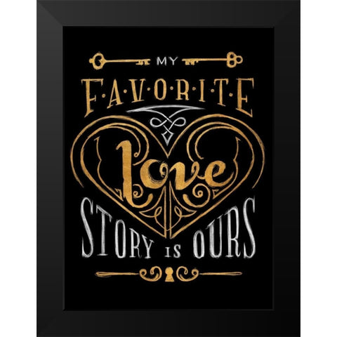 Black and Gold Love Story Border Black Modern Wood Framed Art Print by Sundance Studios