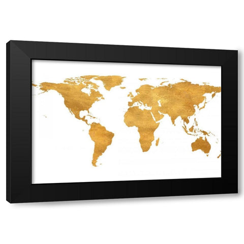 Gold World Map Black Modern Wood Framed Art Print by Studio, Sd Graphics