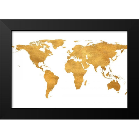 Gold World Map Black Modern Wood Framed Art Print by Studio, Sd Graphics