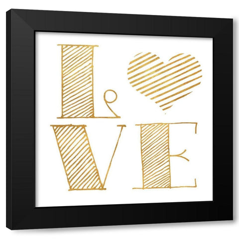 Love Heart Gold Black Modern Wood Framed Art Print with Double Matting by SD Graphics Studio