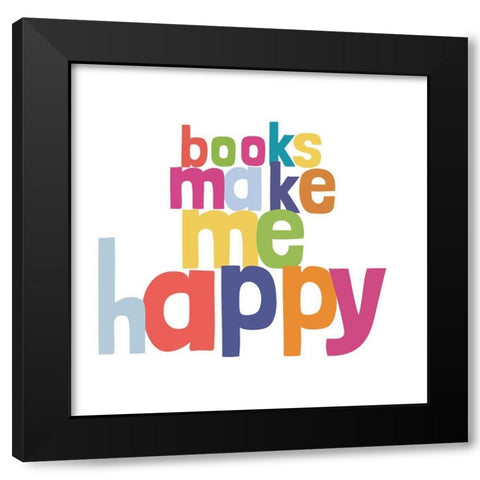Happy Words I Black Modern Wood Framed Art Print by SD Graphics Studio