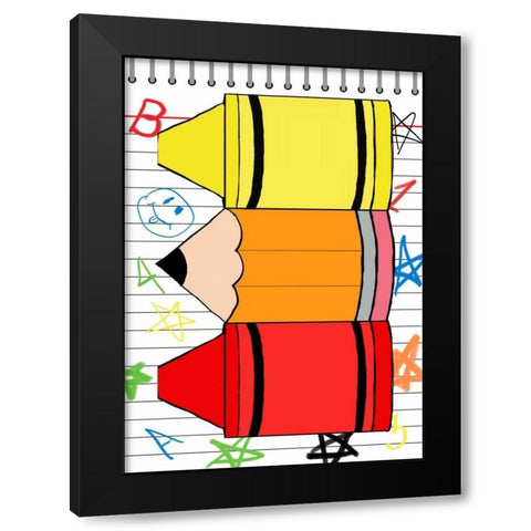School Scribble II Black Modern Wood Framed Art Print with Double Matting by SD Graphics Studio