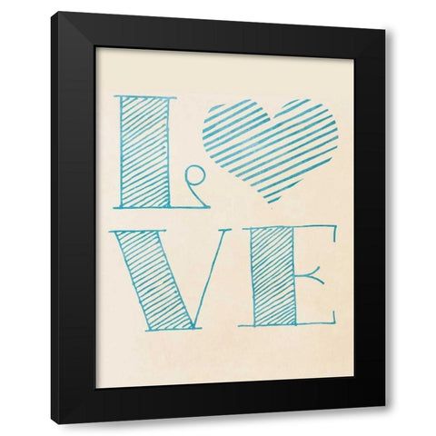 Love Blue Heart Black Modern Wood Framed Art Print by SD Graphics Studio