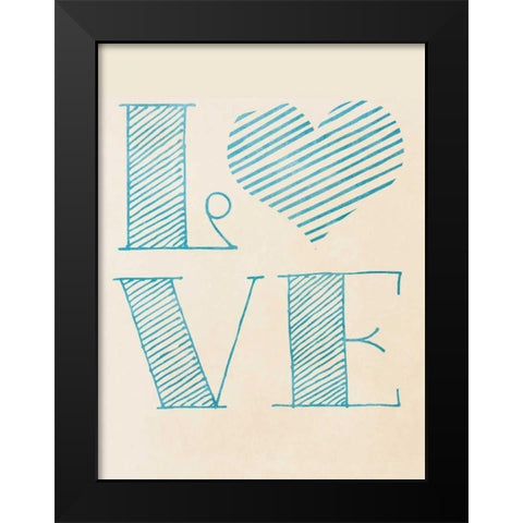 Love Blue Heart Black Modern Wood Framed Art Print by SD Graphics Studio
