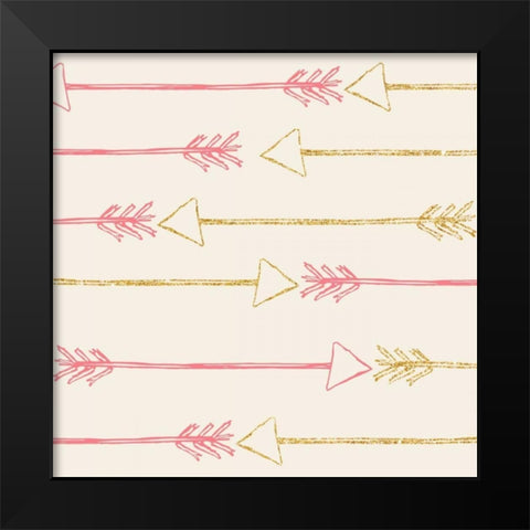 Pink and Gold Arrows Black Modern Wood Framed Art Print by SD Graphics Studio
