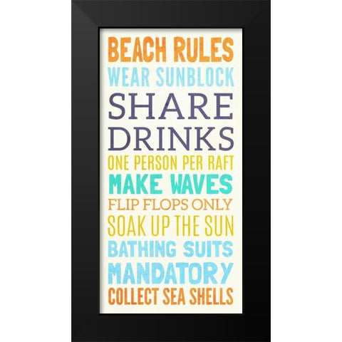 Beach Rules I Black Modern Wood Framed Art Print by SD Graphics Studio