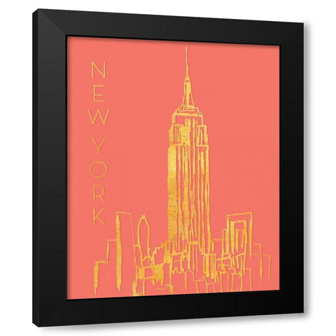 New York on Coral Black Modern Wood Framed Art Print with Double Matting by Biscardi, Nicholas