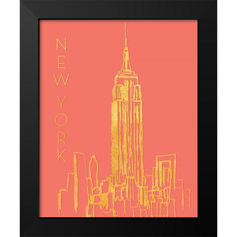 New York on Coral Black Modern Wood Framed Art Print by Biscardi, Nicholas