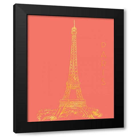 Paris on Coral Black Modern Wood Framed Art Print by Biscardi, Nicholas