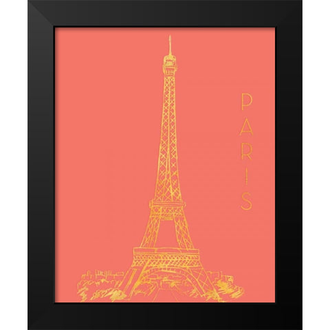 Paris on Coral Black Modern Wood Framed Art Print by Biscardi, Nicholas