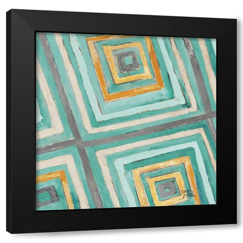 Coastal Ikat with Gold II Black Modern Wood Framed Art Print with Double Matting by Pinto, Patricia