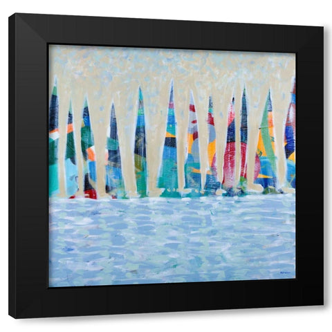 Dozen Colorful Boats Black Modern Wood Framed Art Print by Meneely, Dan