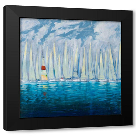 Dozen Blue Sailboats Black Modern Wood Framed Art Print by Meneely, Dan