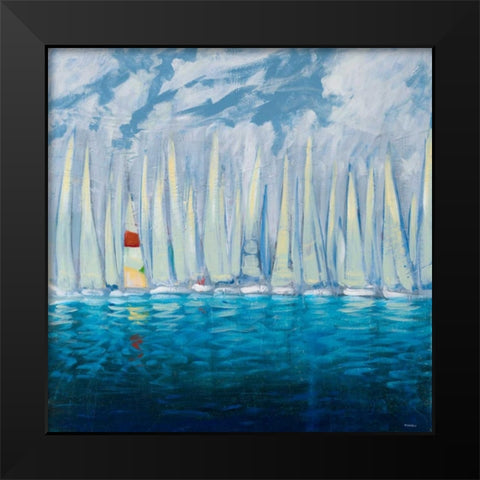 Dozen Blue Sailboats Black Modern Wood Framed Art Print by Meneely, Dan