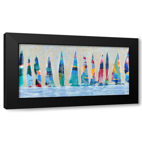 Dozen Colorful Boats Panel Black Modern Wood Framed Art Print by Meneely, Dan