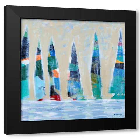 Dozen Colorful Boats Square I Black Modern Wood Framed Art Print by Meneely, Dan
