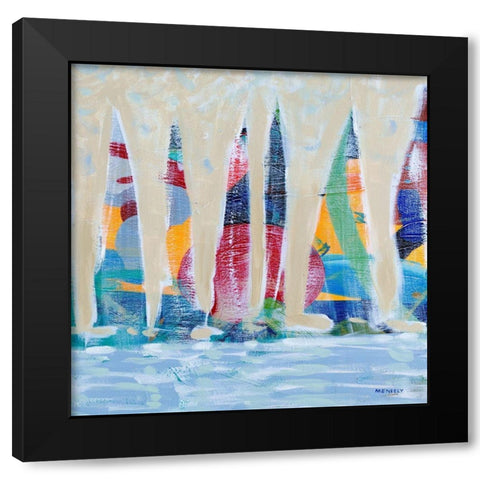 Dozen Colorful Boats Square II Black Modern Wood Framed Art Print by Meneely, Dan