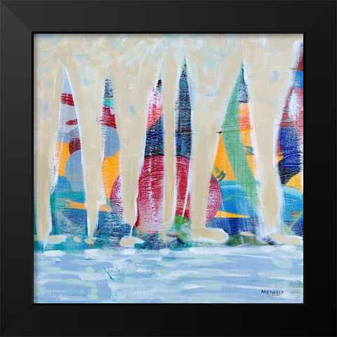 Dozen Colorful Boats Square II Black Modern Wood Framed Art Print by Meneely, Dan