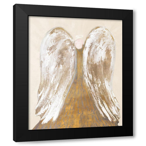 Golden Angel Wings Black Modern Wood Framed Art Print by Maria, Robin