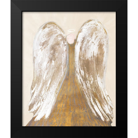 Golden Angel Wings Black Modern Wood Framed Art Print by Maria, Robin