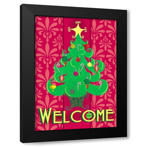 Christmas Tree Welcome Black Modern Wood Framed Art Print by Metz, Andi