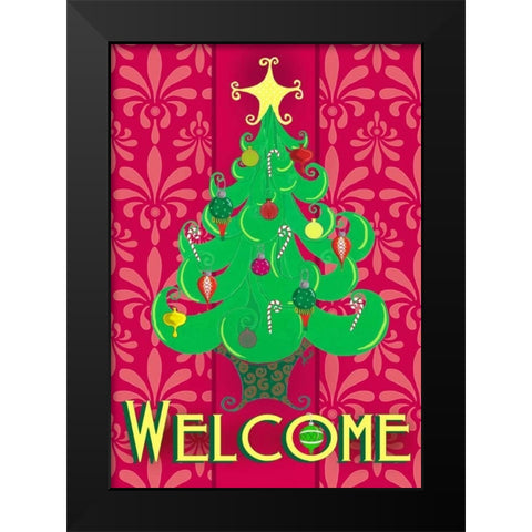 Christmas Tree Welcome Black Modern Wood Framed Art Print by Metz, Andi