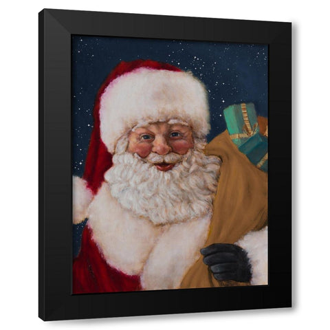 Jolly Saint Nick with Starry Night Black Modern Wood Framed Art Print with Double Matting by Johnson, Walt
