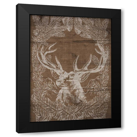 Holiday Deer Black Modern Wood Framed Art Print by SD Graphics Studio