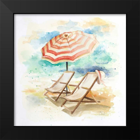 Umbrella On The Beach I Black Modern Wood Framed Art Print by Pinto, Patricia